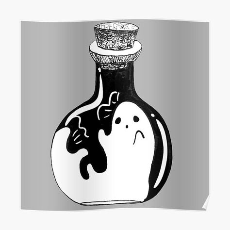 A cute ghost trapped in a bottle. Originally an Inktober drawing. • Millions of unique designs by independent artists. Find your thing. Ghosts Tattoo, Ghost In A Bottle, Misguided Ghosts, Tattoos Aesthetic, Bottle Drawing, Ghost Tattoo, Spooky Tattoos, Cute Ghost, Bottle Art