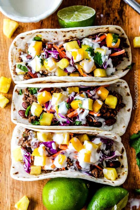 Curry Tacos, Thai Red Curry Chicken Recipe, Chili Lime Chicken Tacos, Pineapple Chicken Stir Fry, Curry Beef, Lime Chicken Tacos, Chili Lime Chicken, Curried Butternut Squash Soup, Carlsbad Cravings