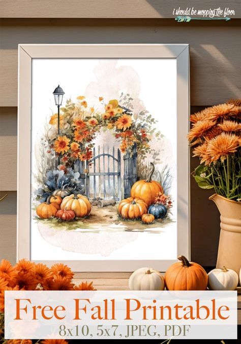 Free Fall Printables, Pumpkin Wall, Decoupage Printables, Fall Decor Diy Crafts, Watercolor Pumpkin, Free Vintage Printables, Free Printable Wall Art, Free Printable Art, Fall Sign