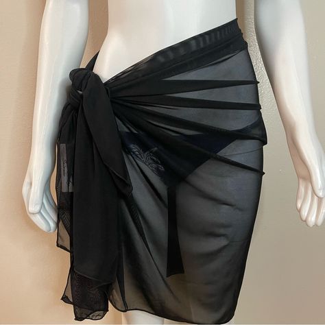 Black Sheer Beachwear Mesh Sarong Swimsuit Cover Up Color: Black Material: Self, Lining, Mesh: 95% Polyester, 5% Elastane Please Notice: Bikini Top And Bottoms Are Just For Display, Listing Is For The Cover Up Only. All Measurements Are Approximate And Taken Laying Flat: S/M Length: 60 Inches Height: 29 1/2 Inches L/ Xl Length: 63 Inches Height: 30 Inches Tags For Exposure: Black Mesh Mesh Location: Tote: #10 Black Bathing Suit Cover Up, Swim Skirt Cover Up, Swimsuit Coverups Aesthetic, Punk Beach Outfit, Alt Bathing Suits, Beach Swim Skirt, Black Bikinis For Women, Swimsuit Grunge, Royal Swimsuit