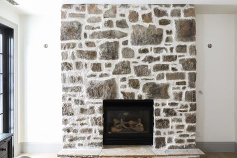 How to: DIY Over-Grouted Stone Fireplace! (For Under $200!) - Chris Loves Julia German Schmear Fireplace, Fireplace Mortar, Limestone Mantle, Diy Stone Fireplace, Den Fireplace, Painted Stone Fireplace, German Schmear, Rustic Stone Fireplace, German Smear