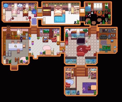 Fully Updgarded Stardew Valley Farm House, contains content from Mods Stardew Valley Farmhouse, Stardew Valley House, Stardew Valley Farm, Stardew Valley Layout, Stardew Valley Farms, Home Gym Design Garage, House Layout, Stardew Valley, My Sister