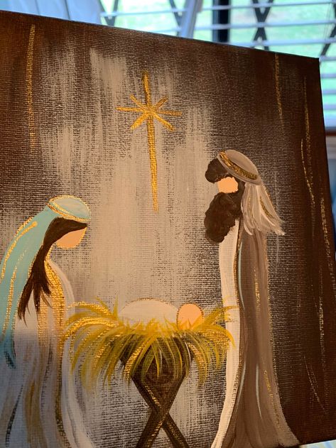 Rustic Nativity Scene on Canvas Manger Scene Small Painting - Etsy Paint Nativity Scene, Nativity Scene Acrylic Painting, Navity Scene Painting, Christmas Art On Canvas, Nativity Scene Painting Canvases, Manger Scenes Nativity Painting, Nativity Acrylic Painting, Christmas Paintings On Canvas For Kids, Easy Nativity Painting