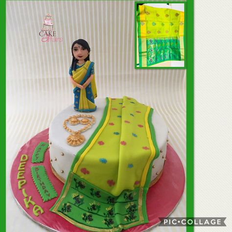 Sarees Function, Saree Cake, Tulip Cake, Saree Function, Half Saree Function, Half Sarees, Fathers Day Cake, Saree Style, Naming Ceremony