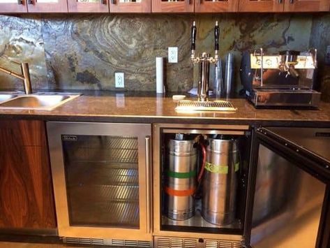 When you think of a bar, you usually think of your neighborhood bar that you hit up to watch a game or meet some friends. But what if you could have a... | Build Your Own Kegerator and Beer Tap #basementbar #basement #bar #homedecor #decoratedlife Home Kegerator Bar, Built In Kegerator Home Bars, Basement Brewery, Kegerator Bar, Brew Room, Basement Bar Decor, Bar Decor Ideas, Basement Remodel Ideas, Basement Bar Plans