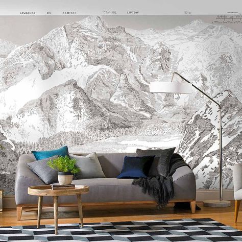 Brown Sketch, Uk Bedroom, Bathroom Wall Mural, Latest Wallpaper Designs, Ski House Decor, Grey Wall, Graham & Brown, Matching Wallpaper, Mural Design