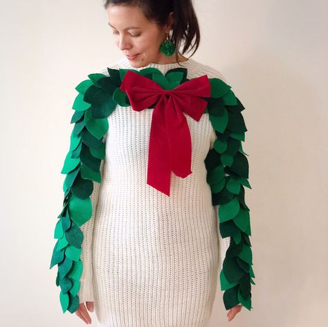 Diy Ugly Sweater, Sweater Wreath, Homemade Ugly Christmas Sweater, Party Dress Code, Ugly Christmas Sweater Outfit, Diy Christmas Sweater, Christmas Sweater Outfits, Best Ugly Christmas Sweater, Ugly Sweater Diy