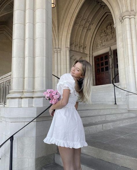 Proffesional Photo Poses, Side Of Building, Tiktok Wedding, National Cathedral, 2022 Instagram, Behind Blue Eyes, Pink Wallpaper Girly, Flowy Mini Dress, Cottagecore Dress