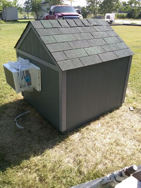 Custom Dog Houses with window AC unit, call/text to place your order 832-882-9472 Dog House With Ac And Heat, Dog House Outdoor With Ac, Air Conditioned Dog House, Dog House With Ac, Heated Dog House, Outdoor Ac Unit, Outdoor Kennel, Glutes Workouts, Custom Dog Houses