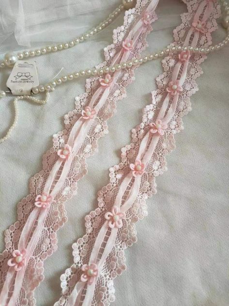 2 Colors Lovely Lace Trim Pink Venice Lace Trim With Pearl | Etsy Gold Tulle, Dress Trims, Master List, Pearl And Lace, Lace Trims, Pink Tulle, Lace Ribbon, Peachy Pink, Tulle Lace