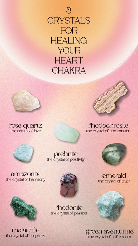 Top 8 Heart Chakra Crystals & Stones - Rose Quartz, Green Aventurine, Rhodonite, Amazonite, Emerald, Malachite, Prehnite, Rhodochrosite Heart Chakra Crystals, Valentines Yoga, Sunrise Ritual, Crystals For Heart Chakra, Fourth Chakra, Throat Chakra Crystals, Crystals For Healing, Chakra Health, Healing Candles