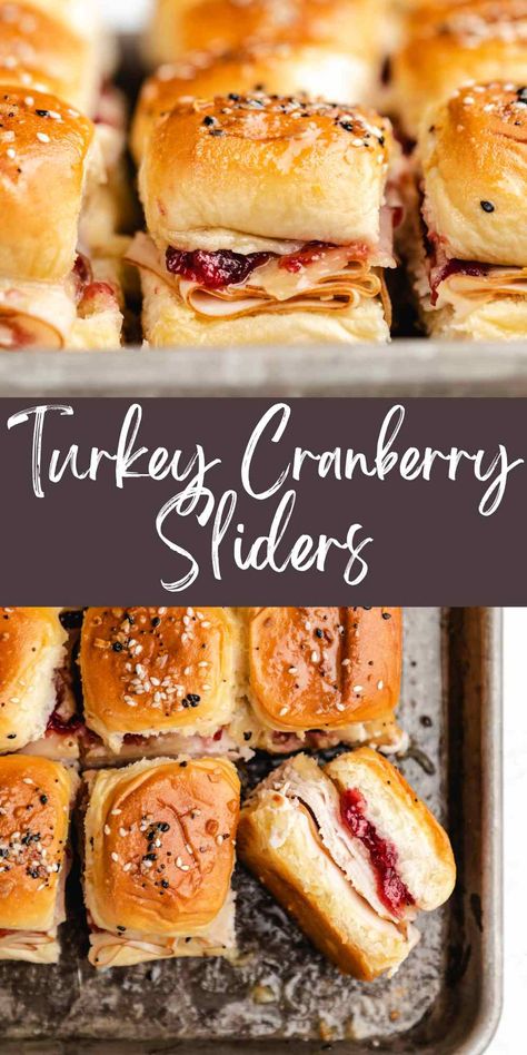 Turkey cranberry sliders turn leftover Thanksgiving turkey and cranberry sauce into a tasty new meal! These simple sliders take just minutes to make and are oh so tasty! Hot Appetizer Sandwiches, Leftover Turkey Cranberry Sliders, Thanksgiving Recipes Entree, Fall Turkey Sandwiches, Turkey Leftover Appetizers, Leftover Thanksgiving Appetizers, What To Make For Thanksgiving Potluck, Party Turkey Sandwiches, Turkey Party Food