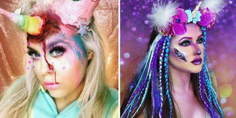 These Terrifying Unicorn Halloween Costumes Will Really Creep You Out Horror Unicorn, Scary Unicorn, Unicorn Halloween Costume, Halloween Crafts Preschool, Unicorn Makeup, Halloween Cans, Unicorn Halloween, Unicorn Costume, Costume Makeup