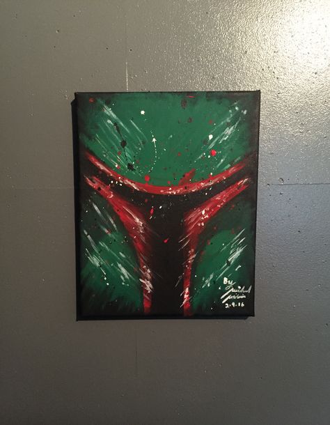 Boba fett canvas Easy Star Wars Painting Ideas, Starwars Paintings Easy, Star Wars Painting Easy Canvas, Star Wars Painting Ideas On Canvas, Star Wars Canvas Painting, Mandalorian Acrylic Painting, Boba Fett Painting, Boba Fett Acrylic Painting, Room Theater