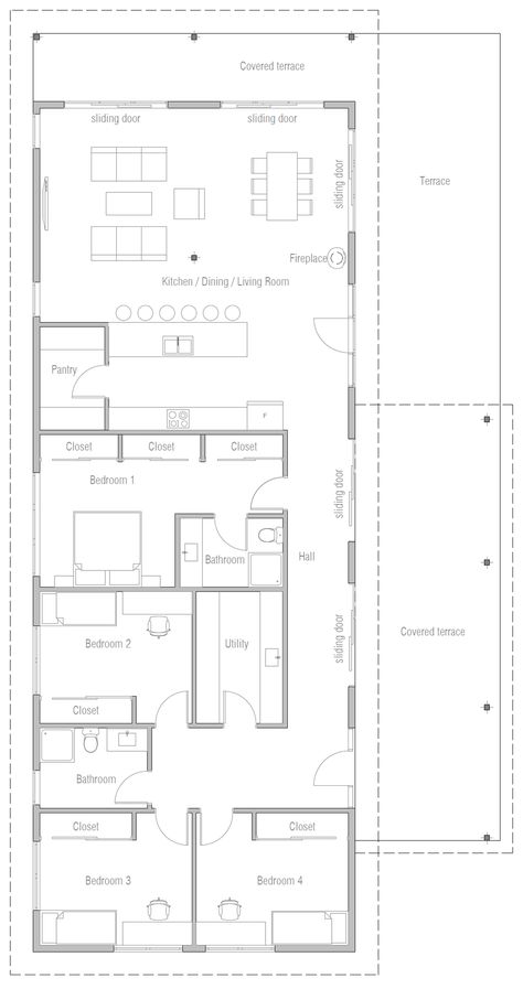 Solar House Plans, Passive House Design, 3 Bedroom Floor Plan, Bungalow Floor Plans, Small House Design Exterior, 4 Bedroom House Plans, Simple House Plans, Small House Plan, Bedroom Floor Plans