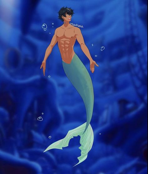 Percy Jackson Party, Mermaid Boy, Merman Tails, Percy Jackson Art, Mermaid Art, Heroes Of Olympus, Percy Jackson And The Olympians, A Mermaid, Dark Fantasy Art