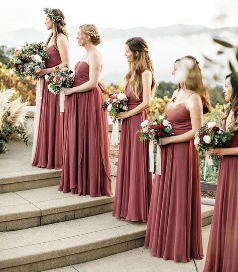 7 Gorgeous bridesmaid dress colours for autumn wedding Cinnamon Rose Bridesmaid, Rose Pink Bridesmaid Dresses, Fall Wedding Bridesmaids, Cinnamon Rose, Gorgeous Bridesmaid Dresses, Bridesmaid Dresses Uk, Wedding Color Trends, Rose Bridesmaid Dresses, Bridesmaid Dresses Strapless