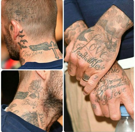 David Beckham Hand Tattoo, Beckham Neck Tattoo, Romeo Beckham Tattoo, David Beckham Neck Tattoo, Footballer Tattoos, Tattoo Beckham, David Beckham Tattoo, Sk Tattoo, David Beckham Wife