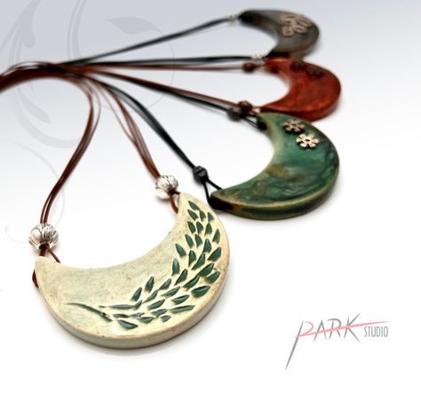 N42 Crescent Leaves Ceramic Jewelry Handmade Pottery - Etsy Ceramic Necklace Pendant, Pottery Jewellery, Ceramic Bead Jewelry, Ceramic Pendant Necklace, Ceramic Pendants, Handmade Ceramic Jewelry, Pottery Jewelry, Ceramic Jewellery, Polymer Clay Flower Jewelry