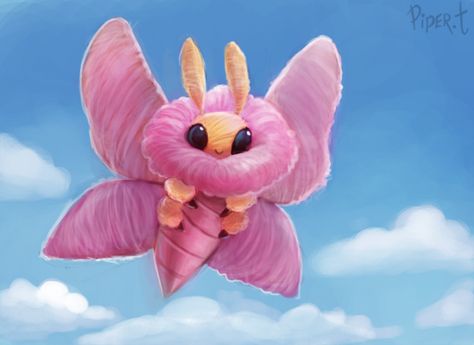 DAY 80. Candy-Floss Moth (30 Minutes) by Cryptid-Creations Cryptid Creations, Piper Thibodeau, Cute Moth, Big Painting, Moth Art, Animated Animals, Cute Food Drawings, Candy Floss, Cute Animal Drawings Kawaii