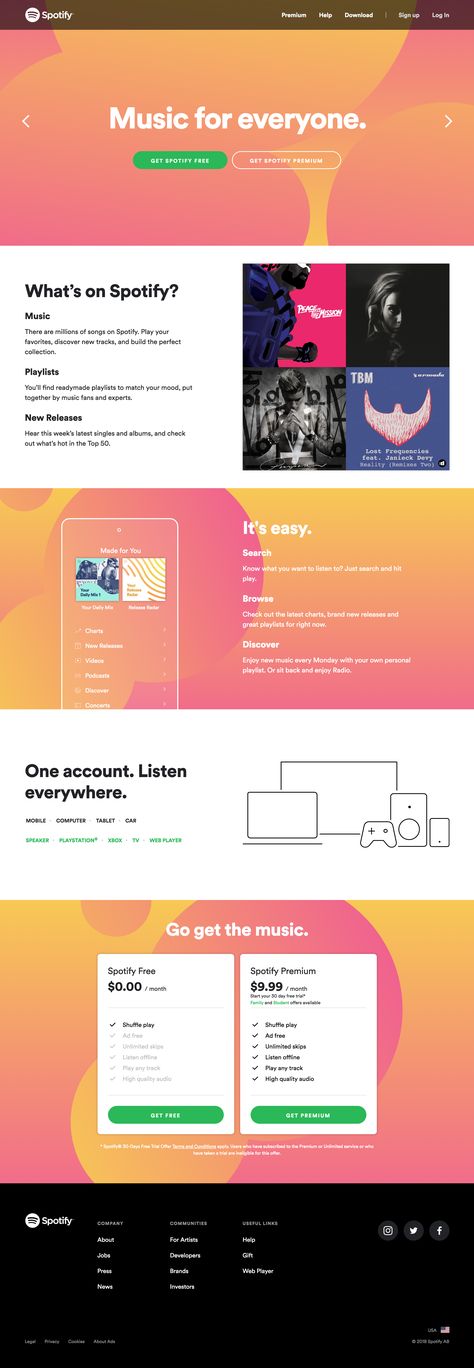 #landingpage #spotify #circularfont #analoguscolors Ui Ux Website, Music Website, Visual Hierarchy, Spotify Premium, Ux Design Inspiration, Web Design Trends, Web Layout, User Interface Design, Spotify Playlist