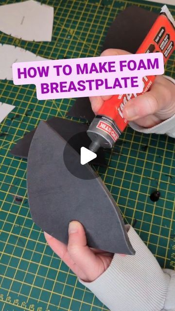 Lady Arthas | Cosplay & tutorials on Instagram: "How to make a foam breastplate - tutorial ✂️
1. Transfer pattern onto 5mm thick EVA foam.
2. Cut everything out.
3. Shape the pieces.
4. Apply contact adhesive on the edges.
5. Let it dry for a few minutes then press the edges together.
6. Heat form the breastplate when the glue is fully dry.
-
-
Patterns available in my shop.
-
-
#cosplay #diytutorial #diycrafts #tutorial  #polyprops" Cosplay Breastplate Diy, Eva Foam Tutorial, Foam Breastplate, Eva Foam Cosplay, Cosplay Foam, Foam Cosplay, Foam Glue, Plates Diy, Cosplay Tutorial