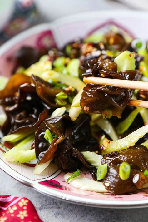 Wood Ear Mushroom Salad | Pickled Plum Wood Ear Mushroom, Ear Mushroom, Mushroom Salad, Sesame Dressing, Celery, Plum, Stuffed Mushrooms, Salad, Wood