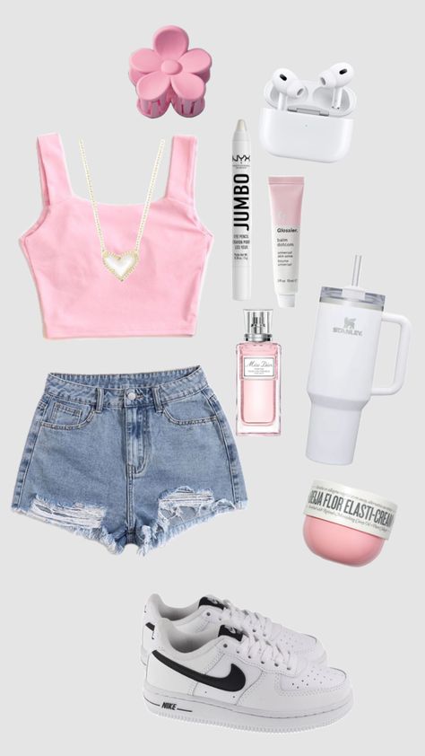 Outfit Ideas For 13 Yrs Old Girl, Pink Sporty Tops For Beach Season, Cute Pink Tops For Teens, Pink Tank Crop Top For Beach, Cute Summer Outfits For Girls 9-10, Beach-friendly Pink Crop Top, Outfits Preppy, Preppy Summer Outfits, Trendy Outfits For Teens