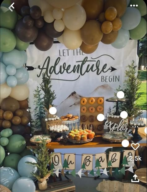 Park Baby Shower Ideas, Mountain Baby Shower Theme, March Baby Shower, Adventure Baby Shower Theme, Camping Baby Shower Theme, Woodsy Baby Showers, Baby Shower Camo, Adventure Awaits Baby Shower, Adventure Baby Shower