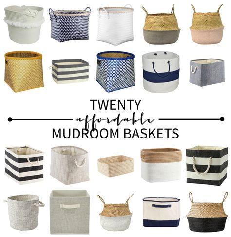 A roundup of twenty stylish, affordable mudroom baskets - all under $30 and all a beautiful addition to your mudroom, laundry room, or anywhere! Mudroom Shoe Baskets, Mud Room Storage Baskets, Baskets For Mudroom Cubbies, Mud Room Basket Storage, Mudroom Baskets Cubbies, Mudroom Baskets, Cubby Baskets, Mud Room Baskets, Mudroom Shelves