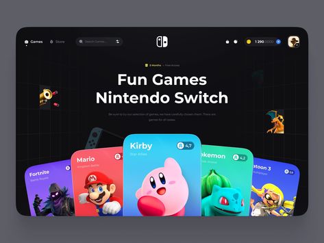 Game Store by Offdesignarea on Dribbble Interactive Web Design, Nintendo Store, Website Banner Design, Handwritten Logo, Mobile App Design Inspiration, App Interface Design, Restaurant Website, Design Restaurant, Ui Design Website