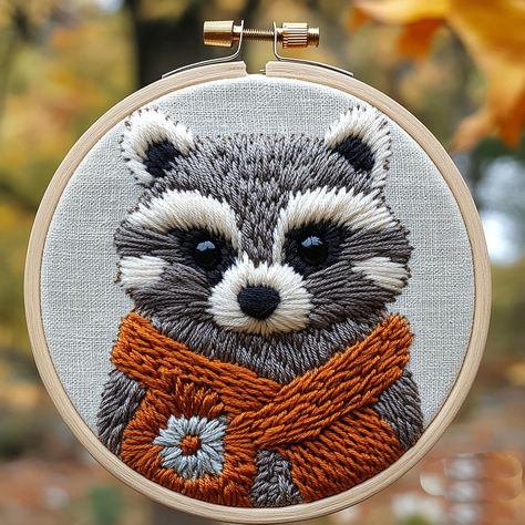 Raccoon Embroidery, Raccoon Hands, Raccoon Design, Beginners Embroidery, Animal Embroidery Designs, Cute Raccoon, Embroidery Hand, Animal Cute, Animal Embroidery