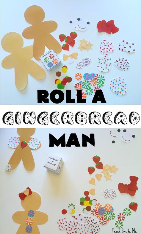 Roll a Gingerbread Man Game for Kids- great for preschool and elementary ages.  via @karyntripp Gingerbread Man Games, Gingerbread Preschool, Gingerbread Man Preschool, Preschool Christmas Games, Gingerbread Unit, Gingerbread Man Activities, Gingerbread Activities, Gingerbread Party, Christmas Game