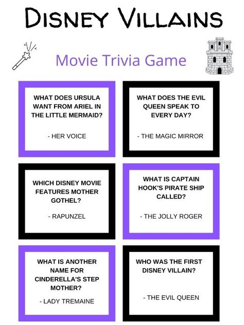 Disney Villains trivia questions and answers Disney Villains Party Games, Disney Villain Party Games, Disney Games For Adults, Disney Quiz Questions And Answers, Family Quiz Questions And Answers, Disney Trivia Questions And Answers, Movie Trivia Questions And Answers, Disney Themed Games, Disney Party Games