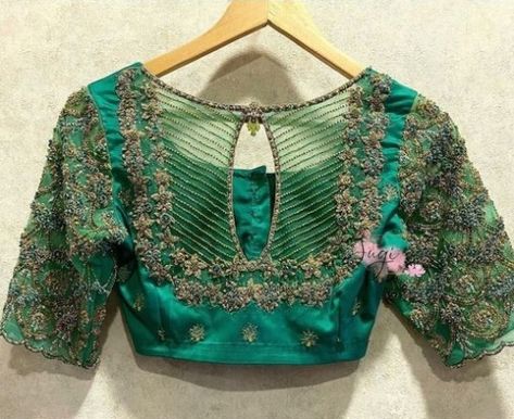 Latest 50 Back Side Saree Blouse Ideas and Designs - Tips and Beauty Green Net Blouse Aari Work Designs, Marriage Blouse Designs Latest, Latest Silk Blouse Designs, Haldi Hairstyle, Marriage Blouses, Bride Blouse, Shawl Embroidery, Saree Blouse Ideas, Books Embroidery