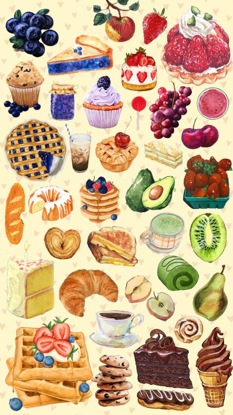 #dessert #sweets #baking #fruit Aesthetic Food Cartoon, Baking Aesthetic, Aesthetic Fruit, Fruit Aesthetic, Retro Fruit, Cartoon Fruit, Food Cartoon, Cute Food Drawings, Fruit Dessert