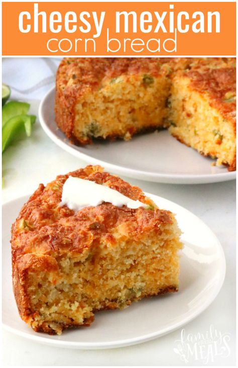 Cheesy Mexican Cornbread Recipe - Family Fresh Meal Cheesy Mexican Cornbread, Mexican Cuisine Recipes, Jiffy Recipes, Mexican Cornbread Recipe, Cheesy Cornbread, Cornbread Recipe Sweet, Fresh Meal, Mexican Cornbread, Honey Cornbread