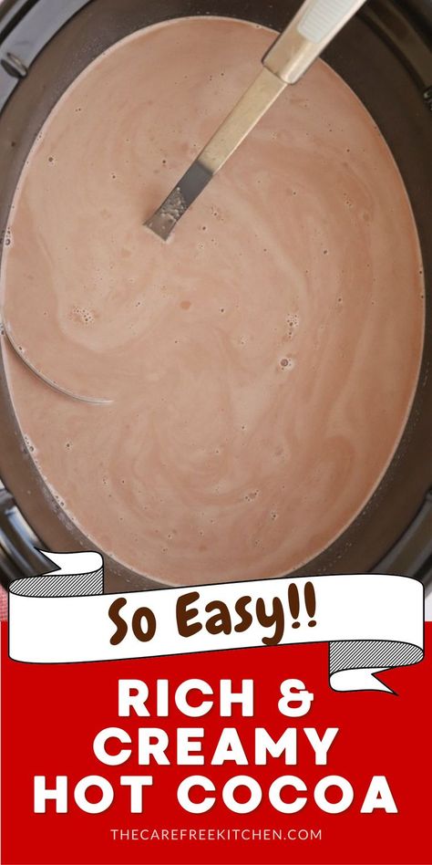 Pinterest image for hot chocolate recipe from scratch Crockpot Hot Cocoa, Crockpot Hot Chocolate Recipe, Best Hot Chocolate Recipe, Creamy Hot Chocolate Recipe, No Heavy Cream, Best Hot Chocolate Recipes, Hot Chocolate Recipe Homemade, Crockpot Hot Chocolate, Homemade Hot Cocoa