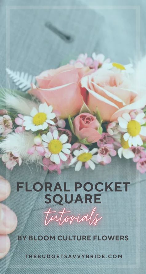 Looking for a unique alternative to the traditional boutonniere? Check out how to make your own floral pocket squares in this DIY flower tutorial from Bloom Culture Flowers! Fake Flower Boutonniere, Make Boutonniere, Diy Floral Pocket Square, Pocket Boutonniere Diy, Diy Pocket Boutonniere, How To Make A Boutonniere Diy, How To Make A Pocket Boutonniere, Boutonniere Alternative, Diy Boutonniere Wedding