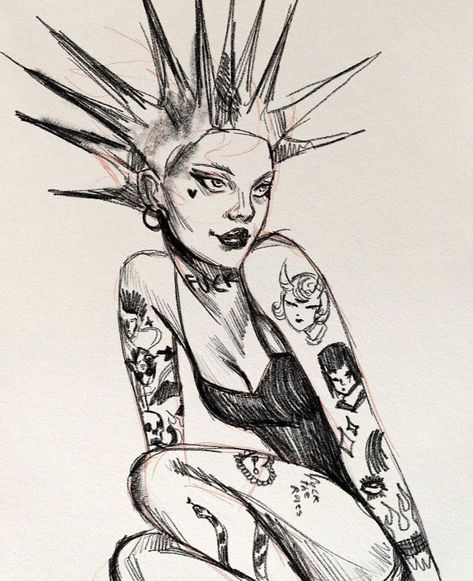 Punk Art Sketches, Punk Fashion Sketches, Funky Art Drawings Paintings, Punk Drawing Reference, Funky Art Drawings Sketch, Punk Painting Ideas, Punk Drawings Sketches, Punk Sketchbook, Punk Sketches