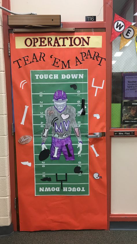 Homecoming Office Decorations, Door Decorations Classroom Homecoming, Freshman Homecoming Float Ideas, Operation Game Decorations, Homecoming Door Decorations High School Football, Board Game Homecoming Floats, Homecoming Door Ideas Football, Board Game Float Ideas, Homecoming Door Decorations High School