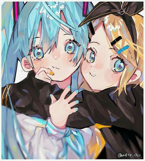 Hatsune Miku Kagamine Rin, Hatsune Miku And Rin, Miku Y Rin, Hatsune Miku X Rin Kagamine, Rinku Vocaloid, Rin And Miku, Miku X Rin, Rin Miku, Miku And Rin