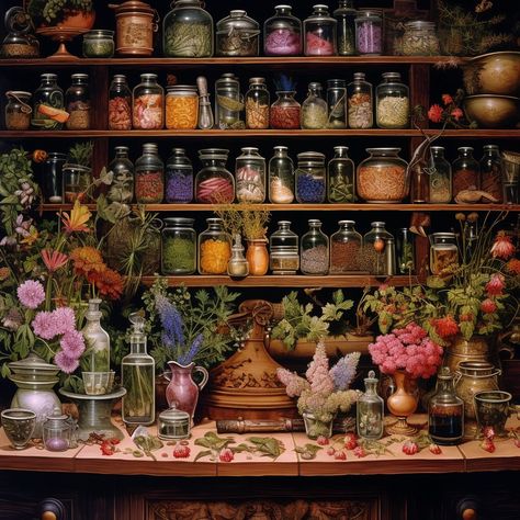 apothecary Moody Apothecary Aesthetic, Herb Shop Aesthetic, Dark Apothecary Aesthetic, Herbalist Decor, Witchy Shop Aesthetic, Herbal Witch Aesthetic, Herb Aesthetic, Cottagecore Apothecary, Herbal Aesthetic