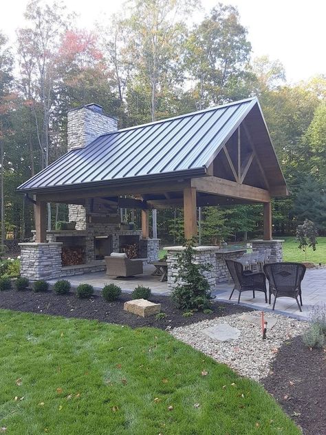 Kitchen Pavilion Outdoor Spaces, Outdoor Pavillion Ideas, Lake Pavilion, Outdoor Pavillion, Timber Frame Porch, Polo Grounds, Backyard Layout, Outdoor Patio Designs, Lake Days