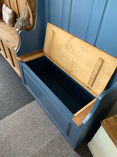 Rustic Painted Solid Wood Monks Bench Hallway Mudroom Bootroom | Etsy Scullery Ideas, Hallway Mudroom, Bench Hallway, Raw Furniture, Monks Bench, Shoe Storage Small Space, Hat Shelf, Porch Storage, Timber Shelves