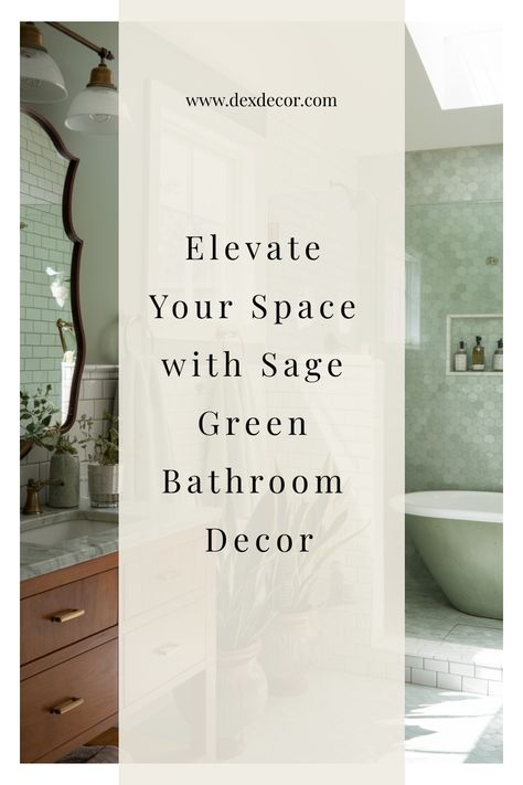 Sage green bathroom with a freestanding tub, wooden vanity, and leafy plants. Green Aesthetic Bathroom, Green Bathroom Aesthetic, Sage Green Bathroom Decor, Sage Green Bathroom Ideas, Sage Green Bathroom, Kitchen Flooring Trends, Green Bathroom Ideas, Kitchen Tile Inspiration, Ensuite Bathroom Designs