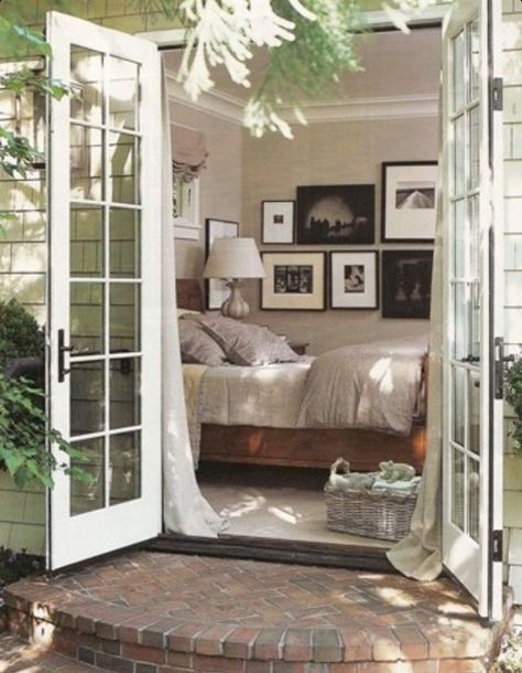 Bedroom Patio Doors, Bedroom French Doors, French Doors Bedroom, French Doors Exterior, Bedroom Patio, Balkon Design, French Country Bedrooms, Bedroom Door Design, Outdoor Bedroom