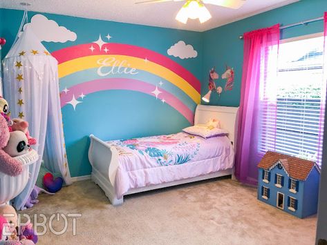 Rainbow Unicorn Bedroom, Kids Room Makeover, Girls Rainbow Bedroom, Rainbow Girls Room, Unicorn Bedroom Decor, Rainbow Bedroom, Princess Elena, Unicorn Bedroom