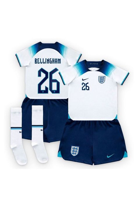 Machine washable. 100% Polyester.Boys Nike White Bellingham - 26 Little Kids England Home Football Kit -  White Polyester Fashion > Older Boys > Football Shirts England Football Kit, England Kit, England Football Shirt, World Cup Kits, England National Team, England Homes, Nike Soccer, Soccer Kits, England Football