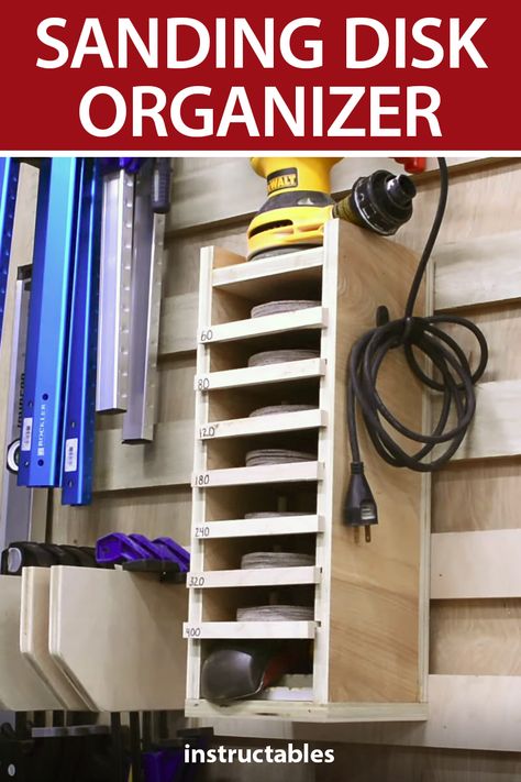 Woodshop Tool Storage, Sander Storage Ideas, Sandpaper Organizer Diy, Sanding Disk Storage, Sand Paper Organizer, Sanding Disc Organizer, Sandpaper Storage Ideas, Sand Paper Storage Ideas, Sandpaper Organizer